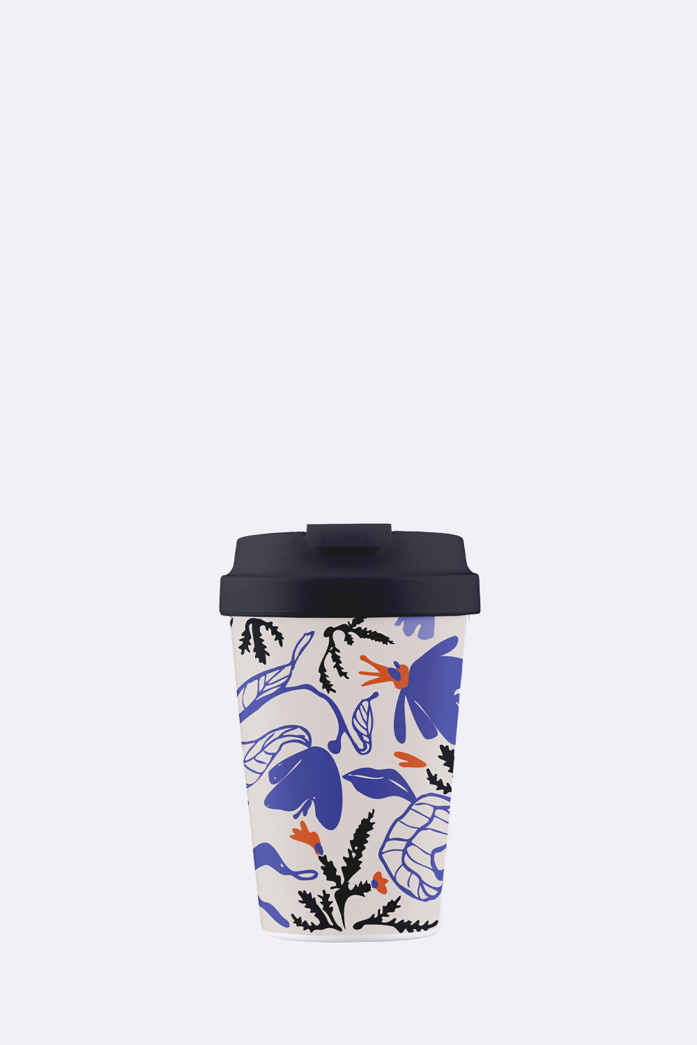 Nachhaltiger Kaffeebecher to go - bioloco plant easy cup - 350 ml - black fern - Blumenmuster