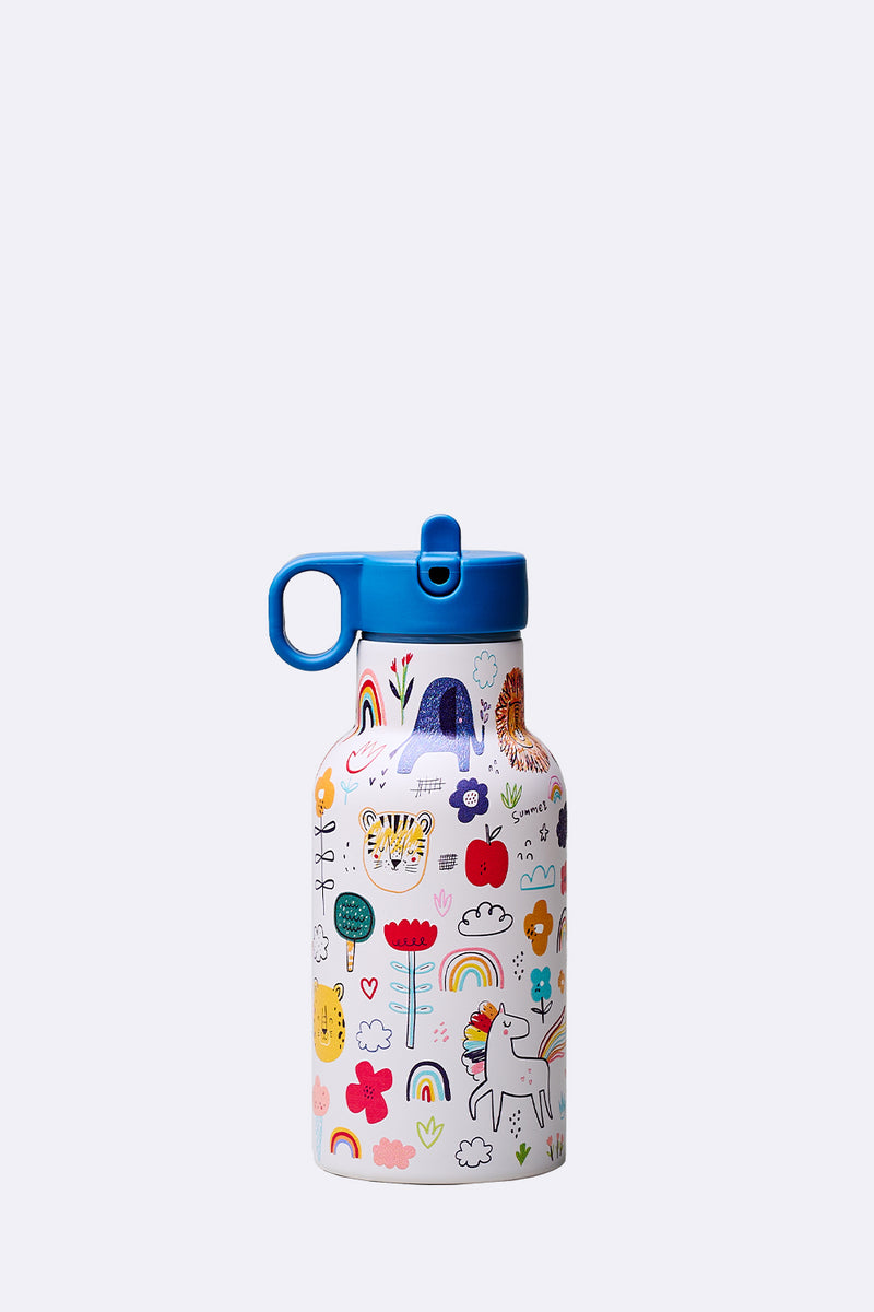 Nachhaltige Thermosflasche für Kinder - 350 ml - bioloco sky kids - doodles - farbenfrohe Trinkflasche - scribble - Kinder Zeichungen