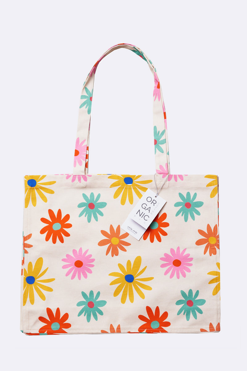 Stofftasche - Jutebeutel - 48 x 14 x 42 cm - 100% Bio-Baumwolle - Organic Cotton Bag Flower Power